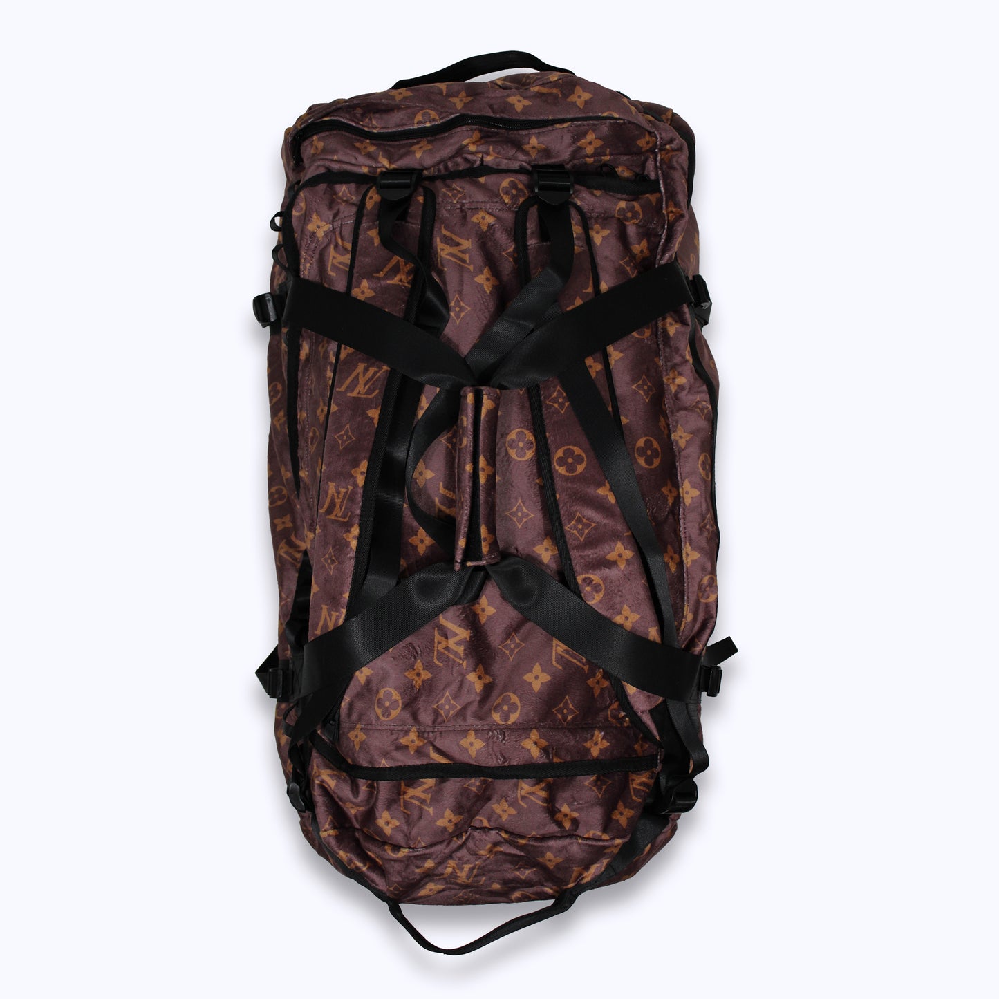 nl velour duffel bag backpack in brown/gold