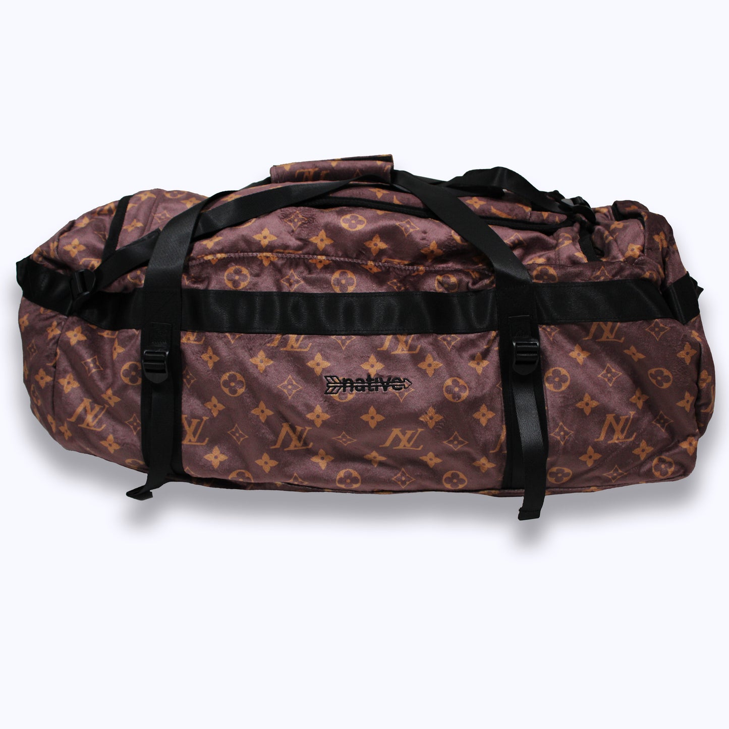 nl velour duffel bag backpack in brown/gold