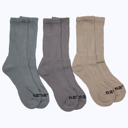 3-pk strider socks (misty lake, charcoal & pale khaki)