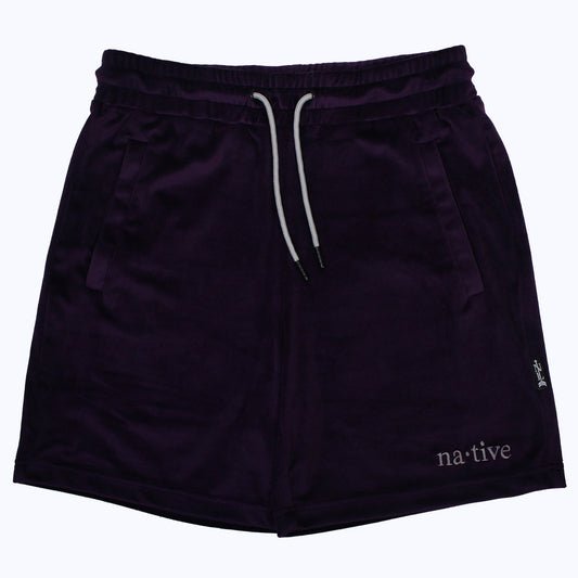velour shorts in deep purple