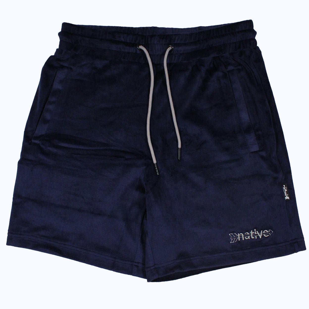 velour shorts in navy/silver