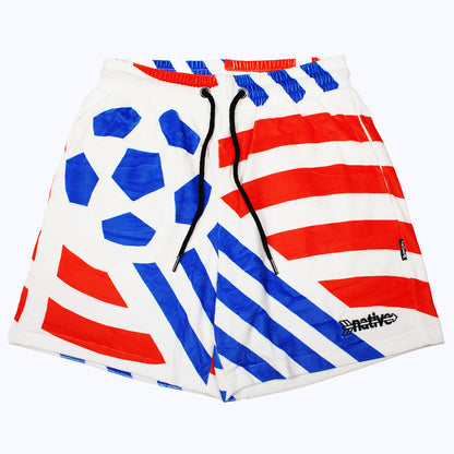 world cup 94 velour shorts in white/blue/red