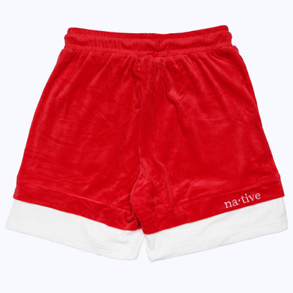 bloom dot double layer velour shorts in red/white