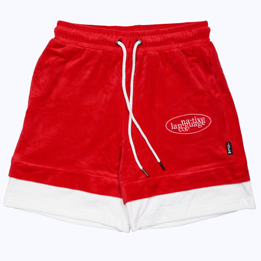 bloom dot double layer velour shorts in red/white