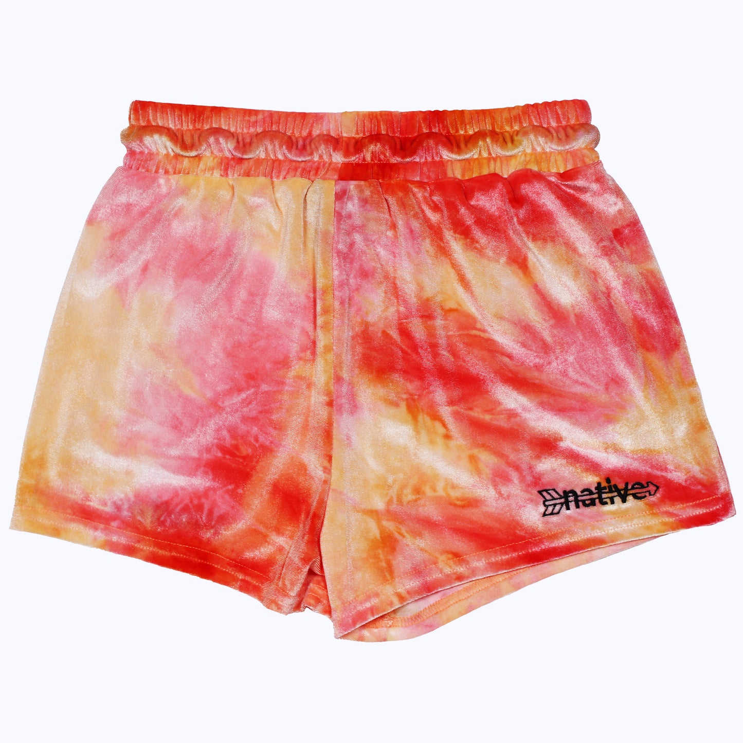 tie dye velvet shorties in sunrise