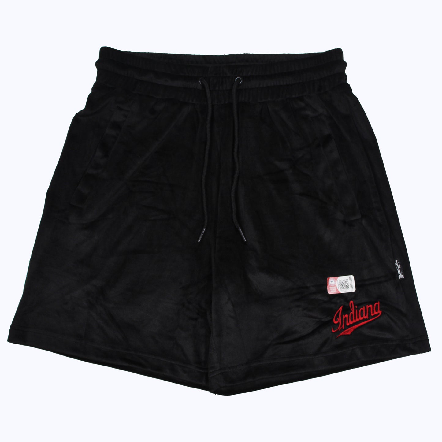 iu script velour shorts in black w/ tracks