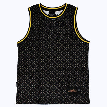 chain linked nl velour basketball jersey in black/cream