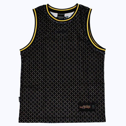 chain linked nl velour basketball jersey in black/cream