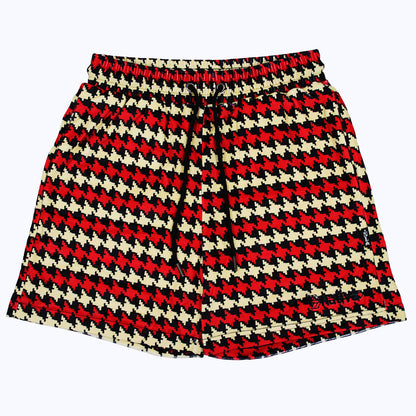 houndstooth velour shorts in cream/crimson (black)