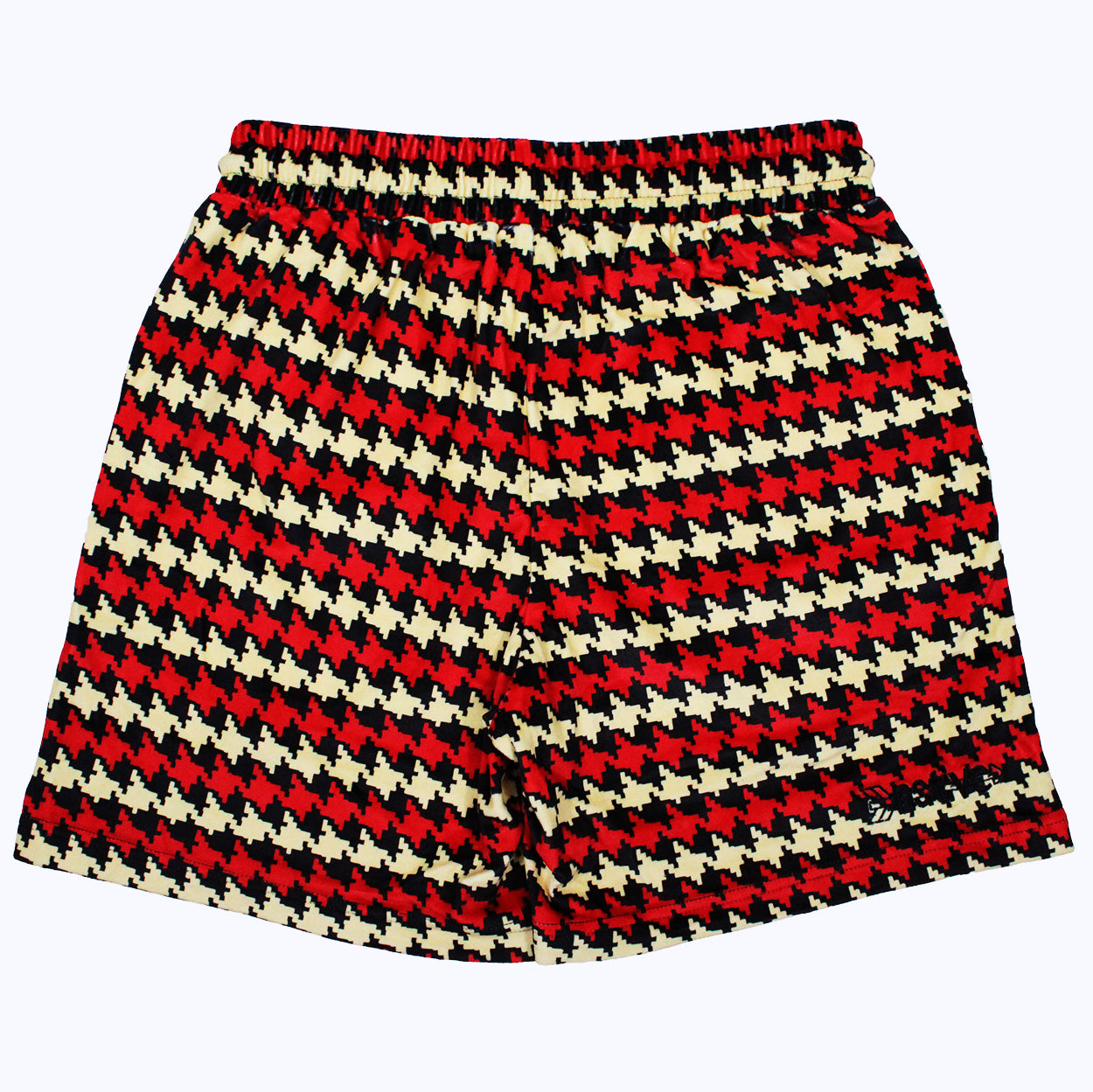 houndstooth velour shorts in cream/crimson (black)